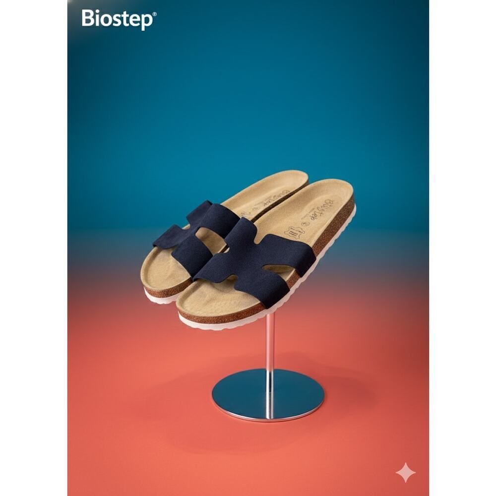 Biostep Spanish Black Suede Leather Slide Slip On Sandals 9.5
